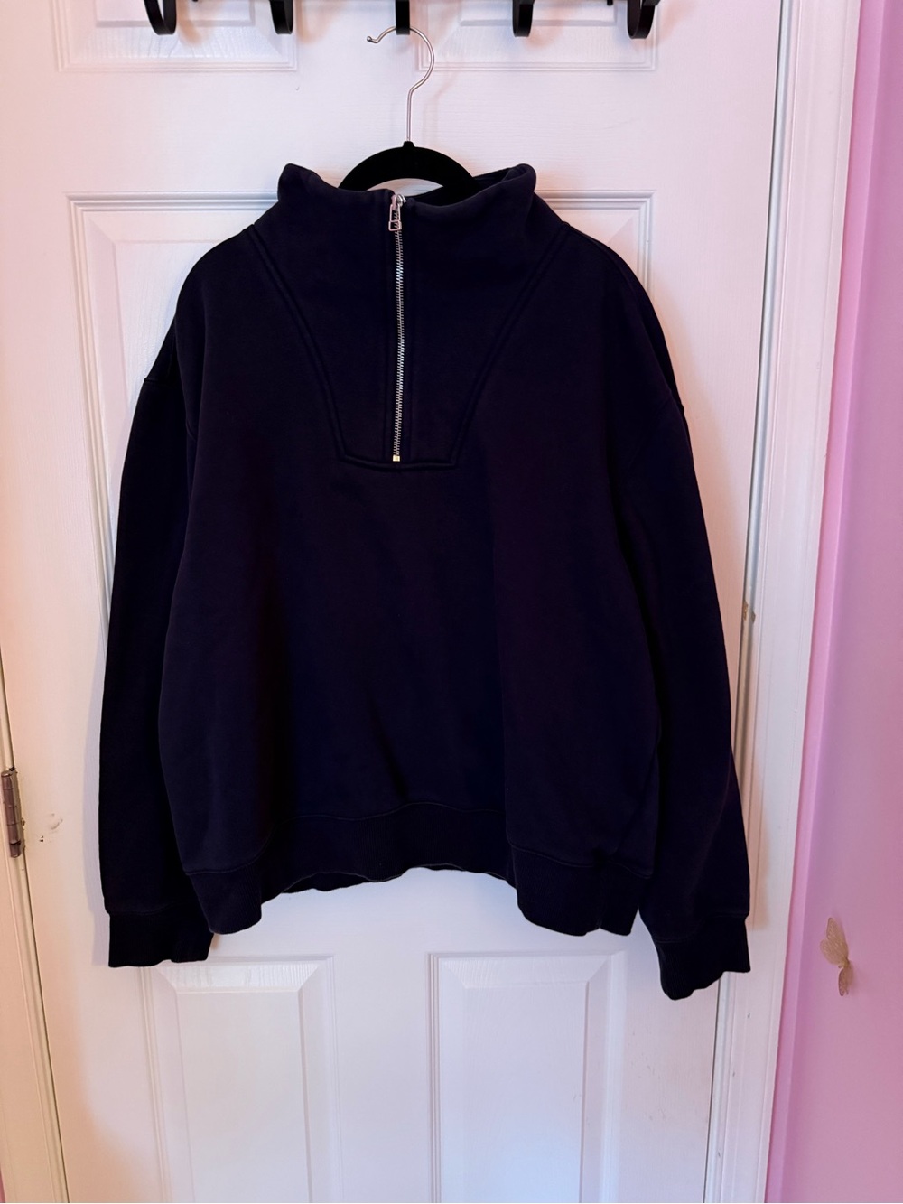 H&M Men's Navy Blue Half-Zip Cowl Neck Sweater